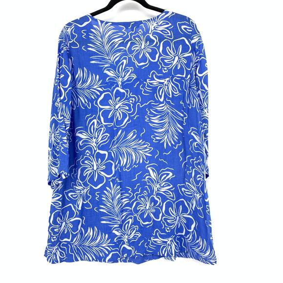 SOLD Blue Ginger Swim Cover Up Top Womens Size XL Blue White Floral Print *FLAWS - Picture 3 of 10